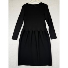 St John Nordstrom Black Mixed Media Ribbed Knit Long Sleeve Pocket Dress Size 8