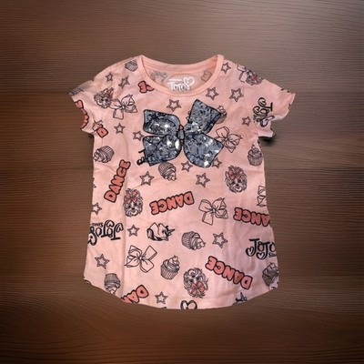 Girls Peach T-Shirt JOJO SIWA Sequin Bow BOWBOW Unicorn DANCE Cupcake XS 4/5