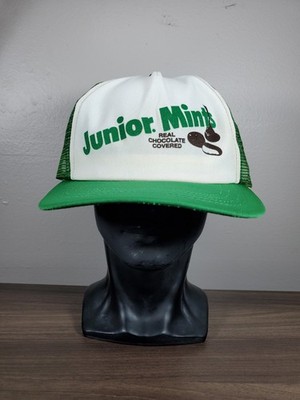 Vintage Junior Mints Trucker Hat White & Green Mesh Snapback Cap Candy Chocolate