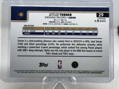 2025-26 Topps Chrome Myles Turner #29 Yellow Raywave Refractor
