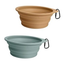 2-Pack Large Silicone Collapsible Dog Bowls, 34oz/1000ml 34 Oz Turquoise, Tan