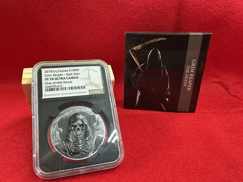 2018 Guinea Grim Reaper 1oz Silver Black Proof NGC PF70 Ultra Cameo ~666 Mintage