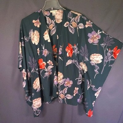 Peach Love California Kimono Floral Boho Green Size Small Earth Fairy