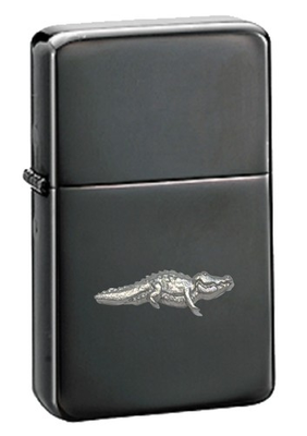 #ad Z51 Alligator Crocodile Pewter on BLACK flip top petrol lighter windproof GBP 14.95