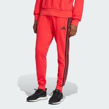 adidas Men's Essential 3-Stripes French Terry Pants Pure Ruby Red Black Size S