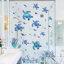 Wall Decal Peel and Stick, Vinyl Under the Sea Seaweed Wall Blue Sea Turtle
