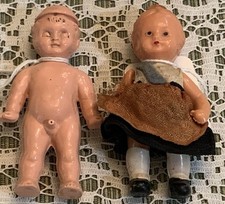 Vintage Pair German Celluloid Jointed 3.5 Dolls Miniature Boy Girl set