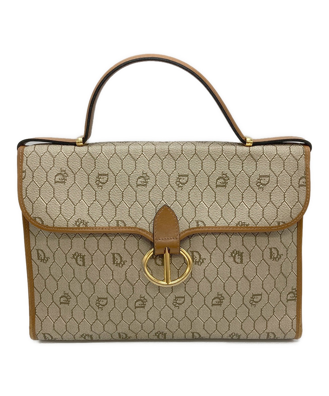 Christian Dior Hand Bag Tote Purse old Honeycomb Beige Brown Authentic thumbnail 13