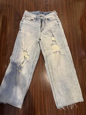 Scoop Womens High-Rise Wide Leg Distressed Jeans Size 4 Mid-Wash Denim Blend