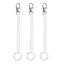Retractable Coil Keychain W Metal Lobster Clasp, 6.7", Transparent  3 Pcs 