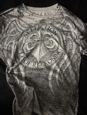 Vtg Y2K Affliction Day Of Reckoning MMA Distressed Grunge Grey Shirt Men’s Large