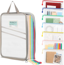 7 Pack PVC Mesh Zipper Pouch Set with 1 Organizer Bag, 8Pcs  A4/Letter Size Tra