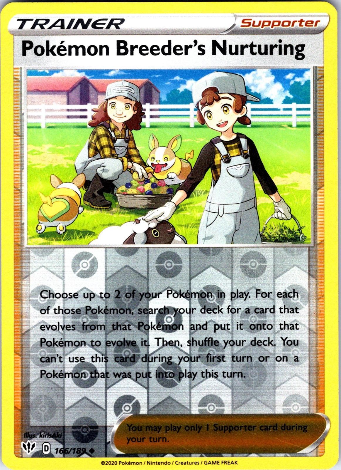 Pokemon Breeder's Nurturing 166/189 Darkness Ablaze Pokemon Reverse Holo NM