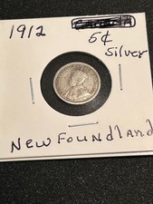 1912 Newfound King George V,  5 Cent .925 Silver "Very Nice Piece" Circulated 