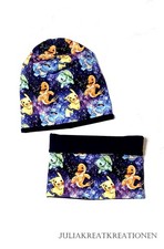 Beanie M&uuml;tze Wendem&uuml;tze Loop 2er Set Pokemon Wunschgr&ouml;&szlig;e lila blau Handarbeit