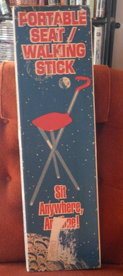Portable HANDY Seat Walking Stick Grey Sit Anywhere, Anytime! Vintage NOS w/ Box