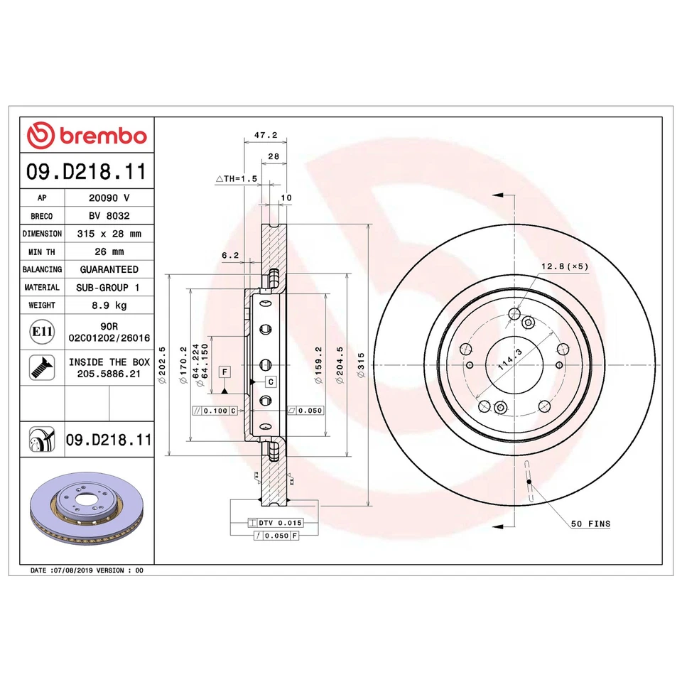 2x Brembo Bremsscheibe 315mm + Beläge vorne passend für HONDA CR-V IV 1.6 i-DTEC - Bild 4 von 4