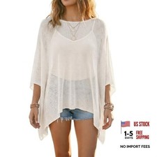 Women Sheer Poncho Top Crochet Knit Shrug Shawl Summer Beach Cover Up Creamy