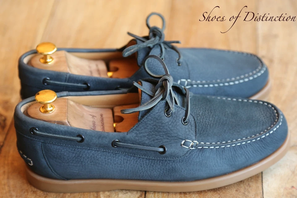 Loake Shoemaker Navy Blue Nubuck Leather Boat Deck Shoes Boot Mens UK 10 US 11 - Image 3 of 4