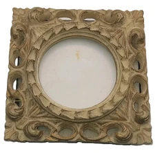 Vintage Carved Ornate Picture Frame Square 3.5" Mini Beige Gold Resin Antique 