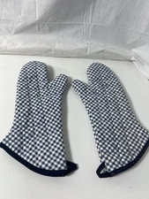 Pair Of  17 inch Dark Blue and White Gingham oven mitts 2 Total