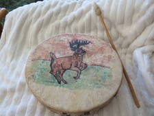 Native American Southwest Hand Painted Rawhide Art Leather Skin Drum Stick