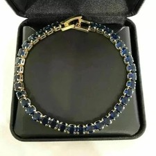 9TCW Round Cut Lab Created Blue Sapphire Tennis Bracelet 14k Yellow Gold Plated