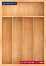 Bamboo Utensil Drawer Organizer 5 Slots Kitchen Flatware Cutlery Silverware Tray