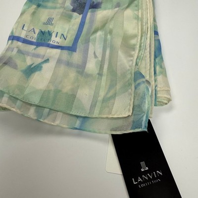 LANVIN 100% Silk Blue Green Floral Square Scarf 35.25'' New With Tags
