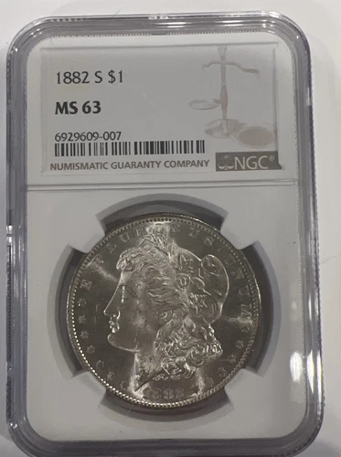 1882 S Morgan Silver Dollar, NGC MS 63, Free shipping