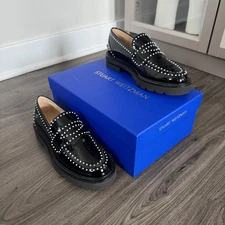 Stuart Weitzman Parker Lift Black Patent Leather Mini Pearl Loafers 36 NEW Shoe