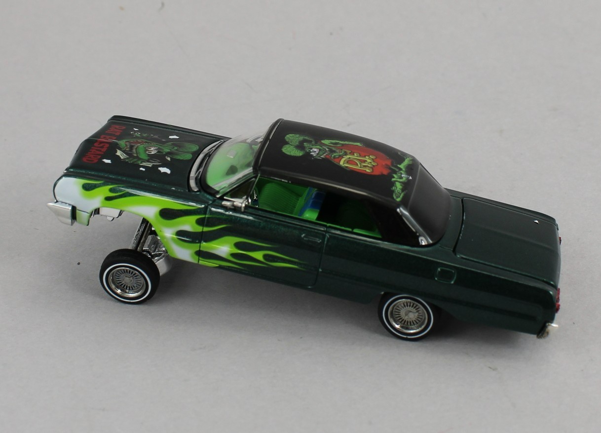 1:64 *FINE WORKS 64* RAT FINK Green w/Flames Chevrolet IMPALA *LOWRIDER ...