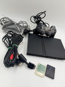 Sony PlayStation 2 PS2 Slim Black Console System OEM Bundle  Memory Cards Tested