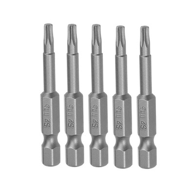 5pcs 50mm 1/4'' Hex Shank T15 Magnetic Torx Head Screwdriver Bit S2 Steel New