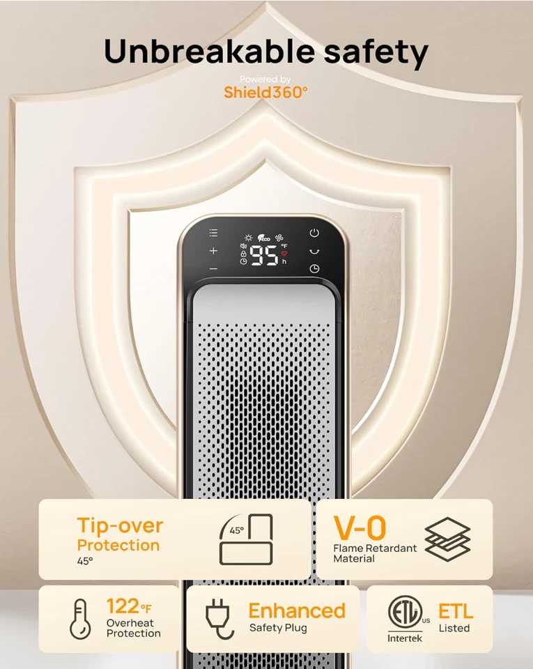 Space Heater Indoor, 25" Portable Room Heater with Remote and Thermostat, 3 Mode - Image 3 of 4