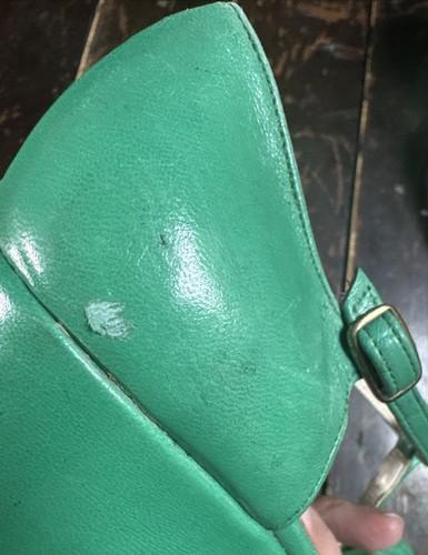 Vintage 70er Jahre apfelgrün orange Keilabsatz T-Bar weiches Leder Absatz Schuhe UK 4 37 - Bild 20 von 24