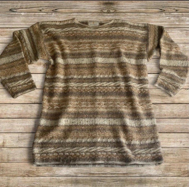 Express Tricot Women's Angora Blend Pullover Sweater Size S Cream Multicolor