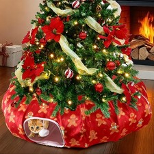 Christmas Cat Tunnel Bed Fluffy Circular Dog Bed for Christmas Tree Warm Ging...