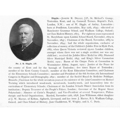 JOSEPH R. DIGGLE of St Michael's Grange of Tenterden - Antique Print 1904