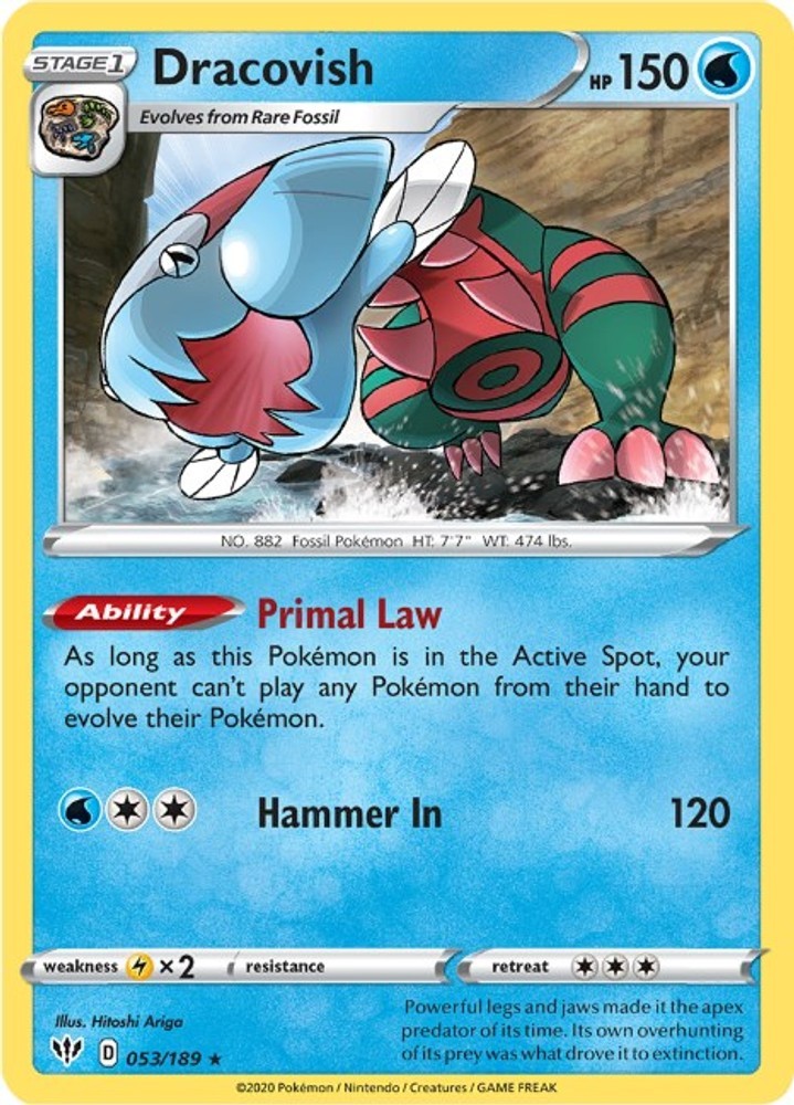 Dracovish-Pokemon-053/189-SWSH03: Darkness Ablaze-Reverse Holofoil-Holo Rare-...