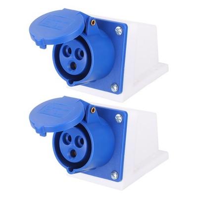 2Pcs IP44 220-240V 16A 2P+E 3 Pin CEE Surface Mounted Sockets