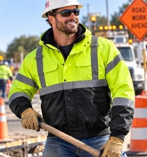 Hi-Vis Insulated Safety Bomber Reflective Jacket ROAD WORK HIGH VISIBILITY