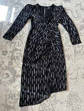 Express black white long sleeve a-line midi dress size extra small XS V neck