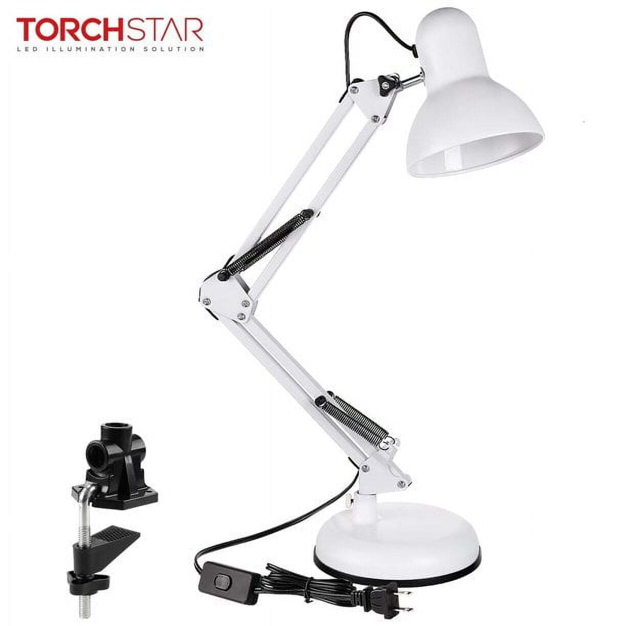 MetalSwingArm Desk Lamp, InterchangeableBase&Clamp for College, White