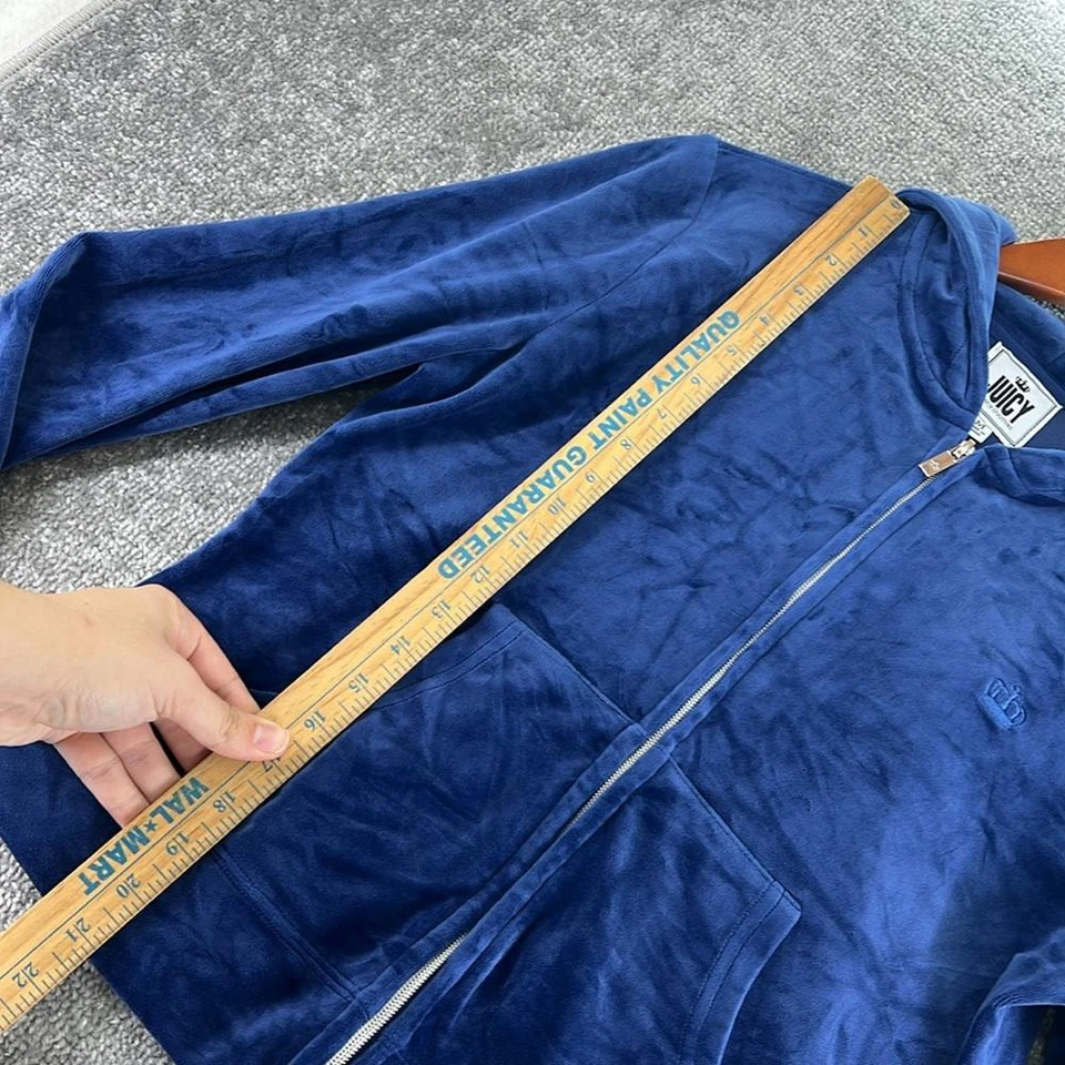 Juicy By Juicy Couture Cremallera Sudadera con Capucha Sudadera Azul Terciopelo M Y2K Foto 4 de 4