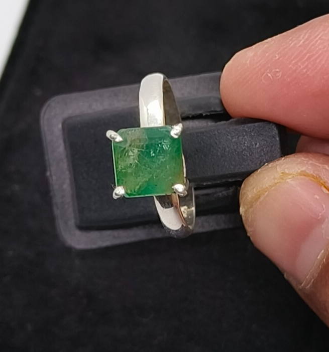Zambia Green Emerald Cut Sterling Silver Ring Size 7