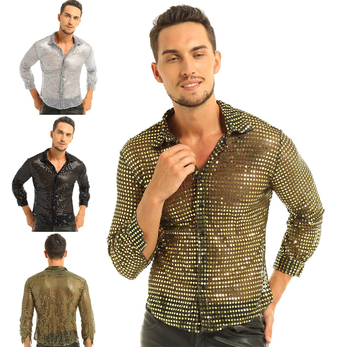 Homme Chemise Soirée Cérémonie Chemise à Paillettes Veste Disco Costume de  Danse