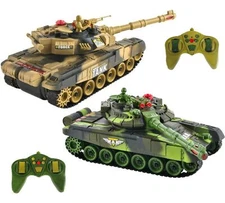 Set of 2 Radio Control Fighting Battle Tanks - Realistic Sound & Lights