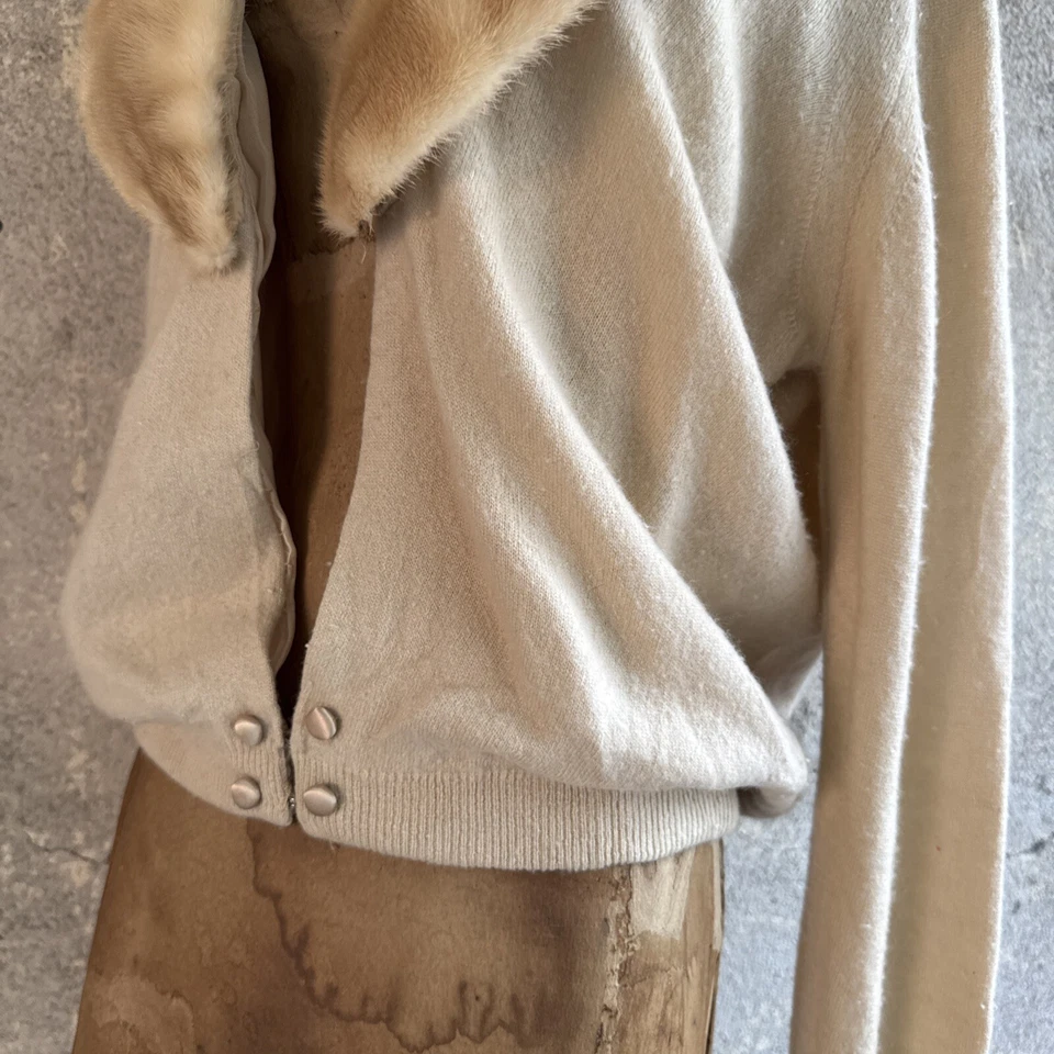 Suéter Moritz Vintage Años 50 Crema Cachemira y Piel de Visón Tejido Chaqueta Marilyn Foto 4 de 4