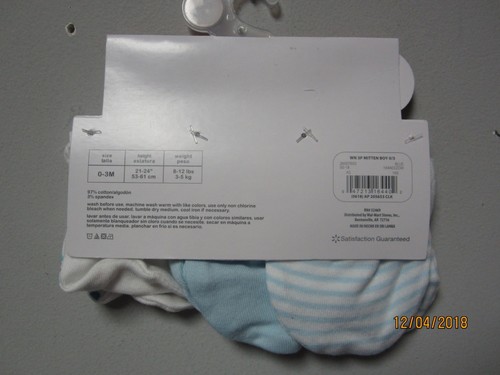 2 Pk-6 pairs! Wonder Nation Baby Boy 3-Pair Light Blue Puppy Mittens Size 0-3M - Afbeelding 3 van 3
